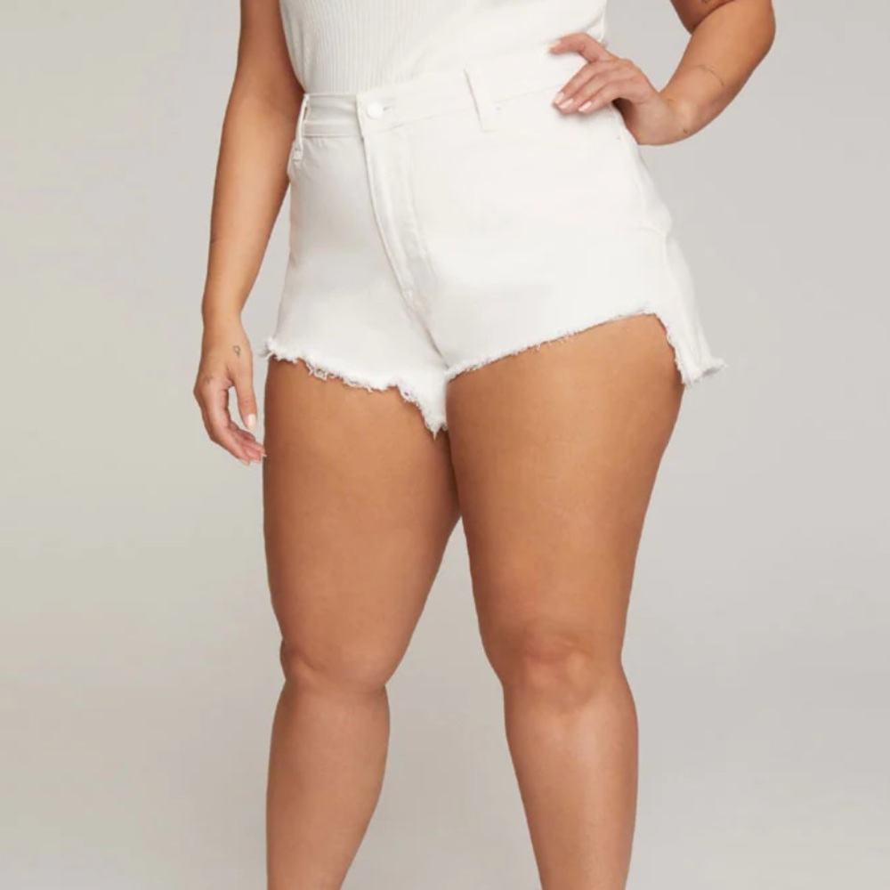 Good American High-Low white Jean Shorts